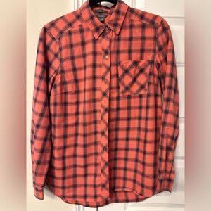 Eddie Bauer Orange and Black Plaid Women’s Button Down Shirt
